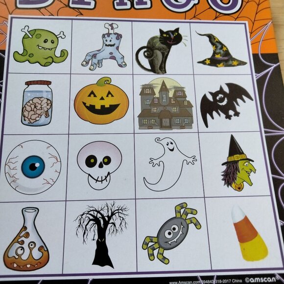 Halloween Bingo Game Party 16 Player Boards Orange Pumpkin Markers - Picture 5 of 6